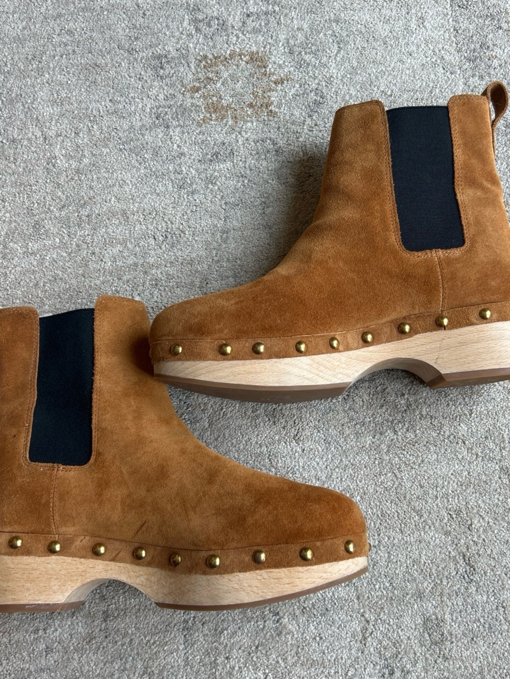 J .Crew Suede Chelsea Clog Booties in Cognac